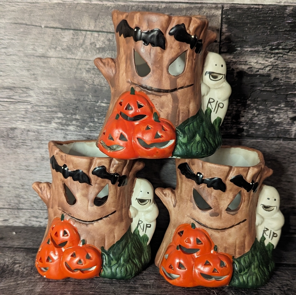3 Small Porcelain Halloween Votive Holders